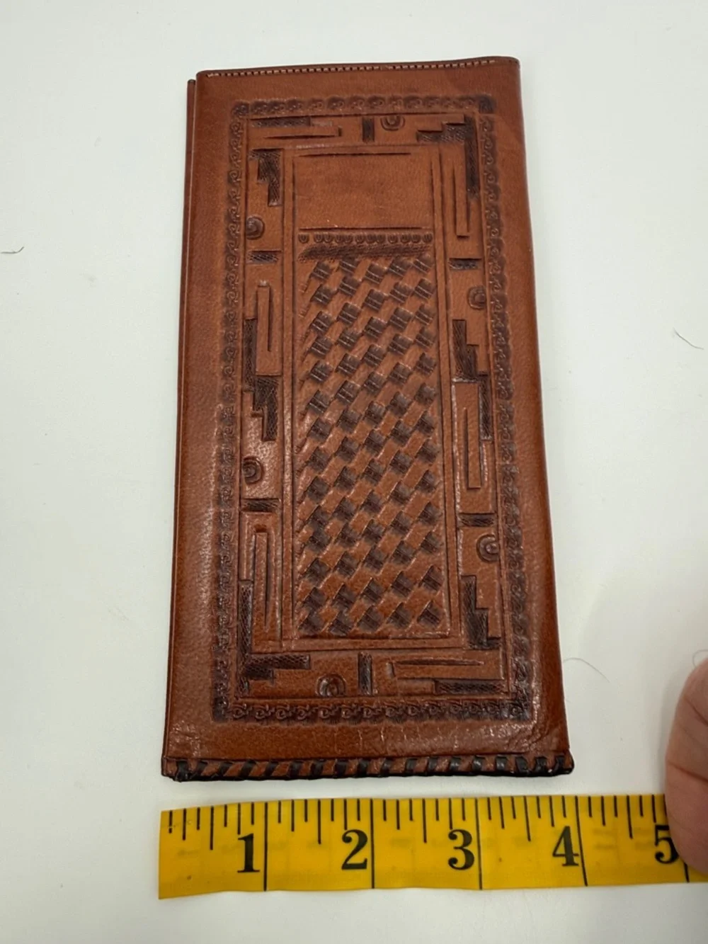 Wallet Vintage CASA ARVE Mexico Tooled Leather Wallet, Aztec Calendar Design